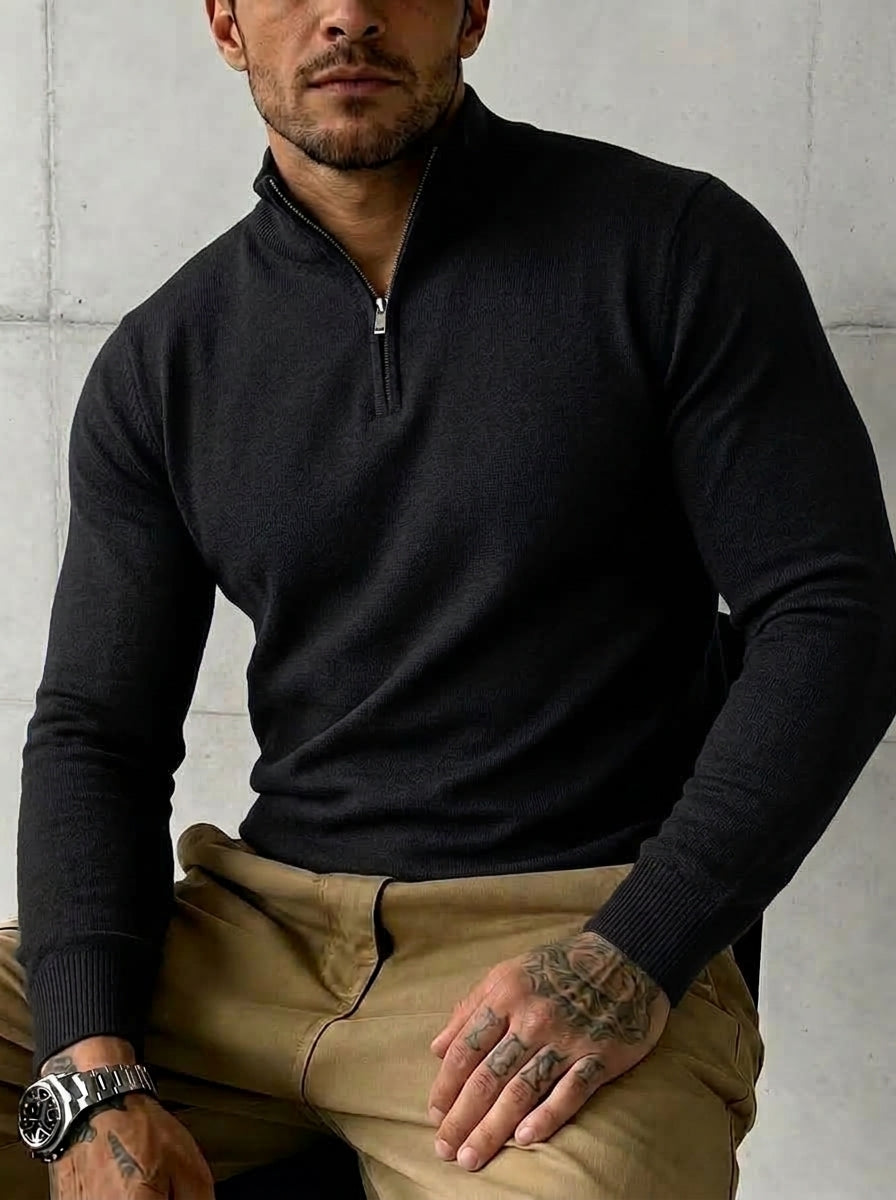 Men's Minimalist Knitted Quarter-Zip Sweater