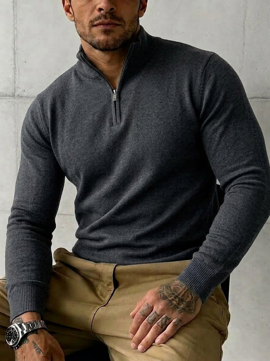 Men's Minimalist Knitted Quarter-Zip Sweater