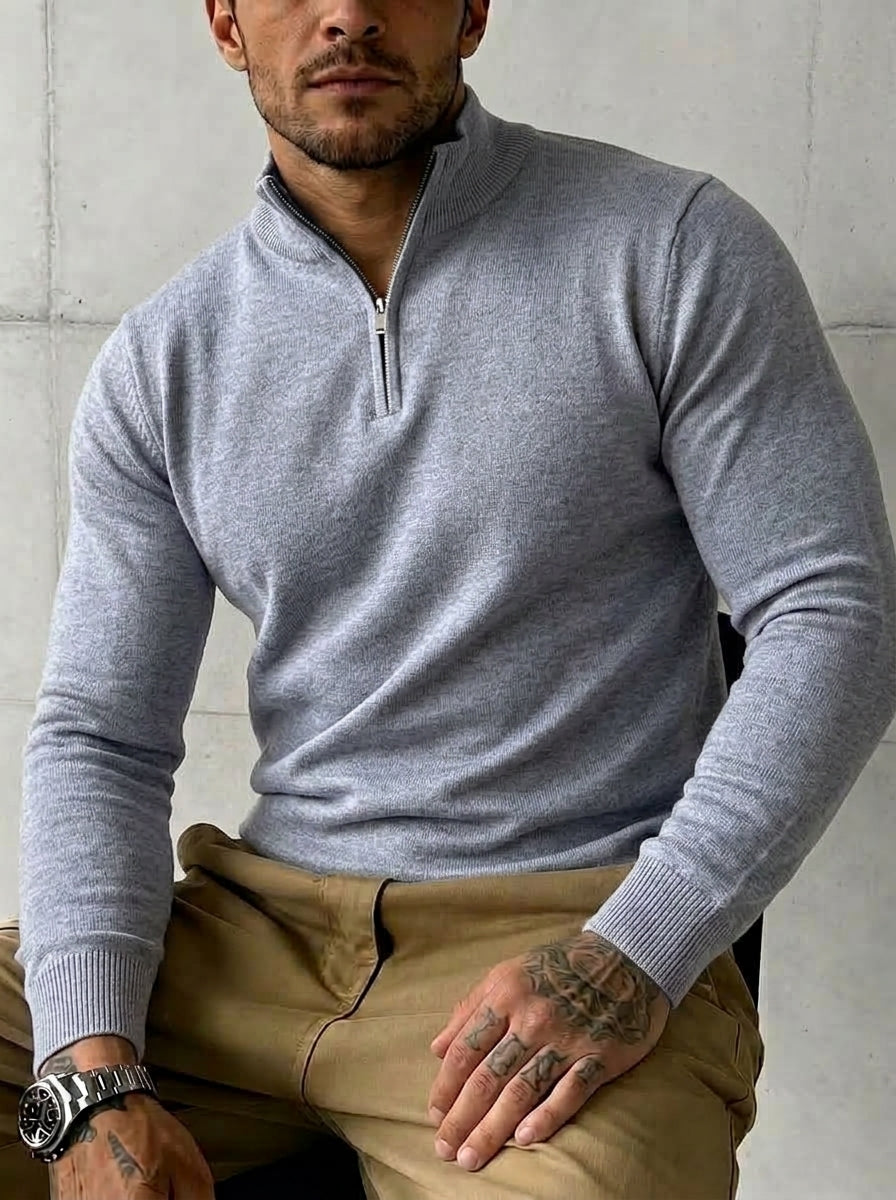 Men's Minimalist Knitted Quarter-Zip Sweater