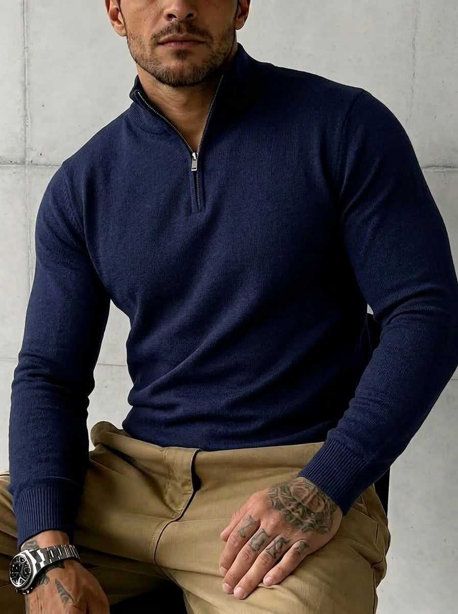 Men's Minimalist Knitted Quarter-Zip Sweater