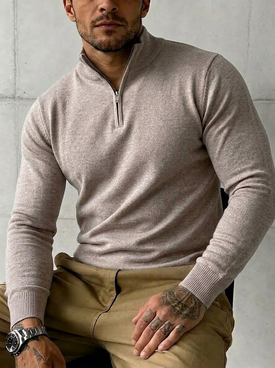 Men's Minimalist Knitted Quarter-Zip Sweater