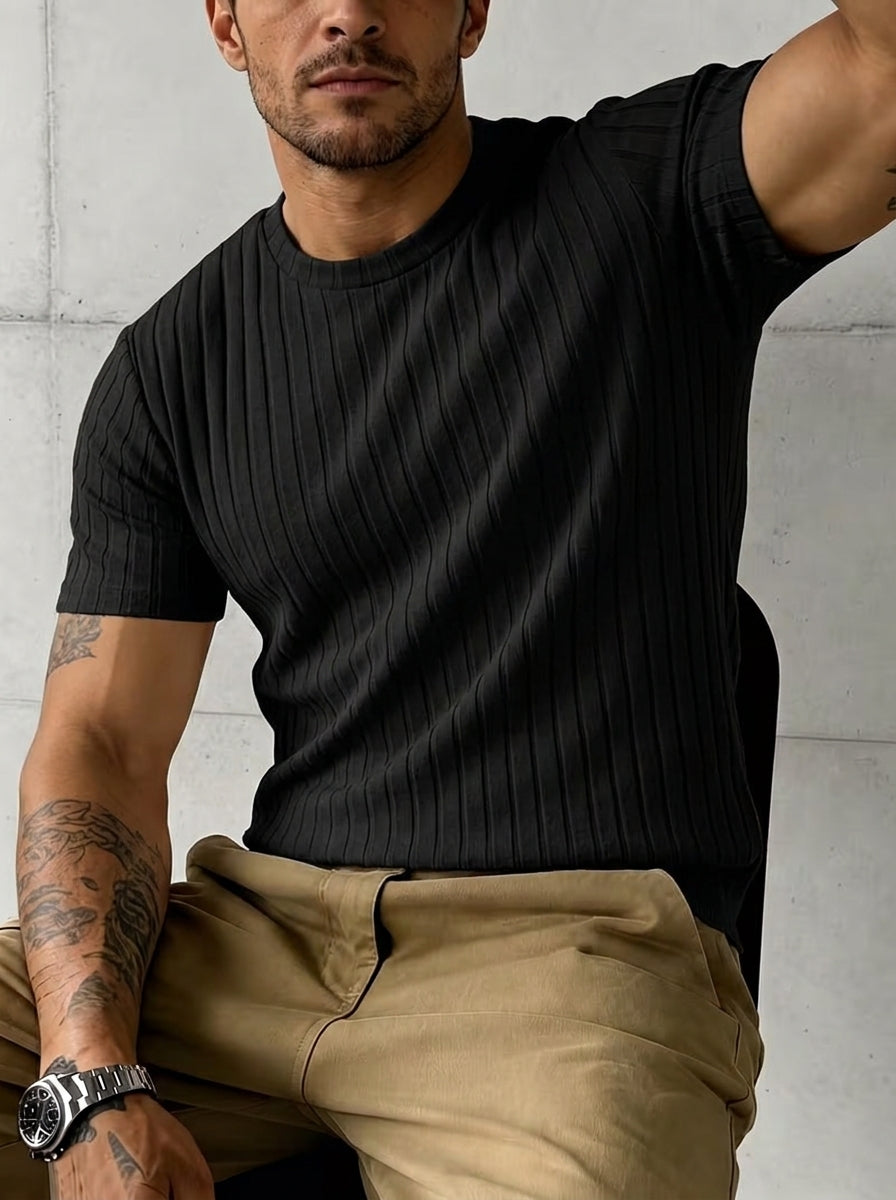 Ribbed Knit Round Neck 3-Pack T-Shirt