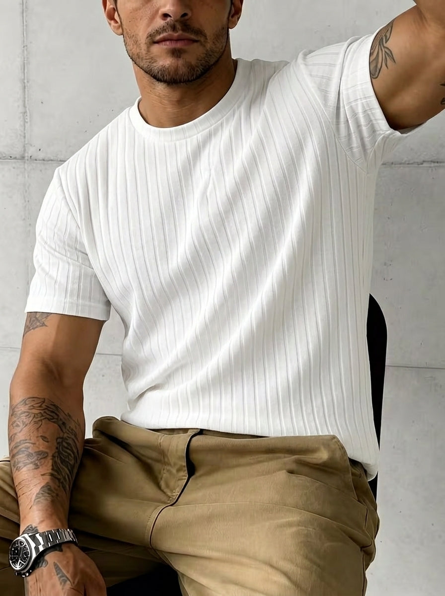 Ribbed Knit Round Neck 3-Pack T-Shirt