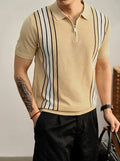 Men's Casual Striped Zip Polo Shirt