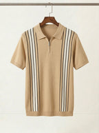 Men's Casual Striped Zip Polo Shirt