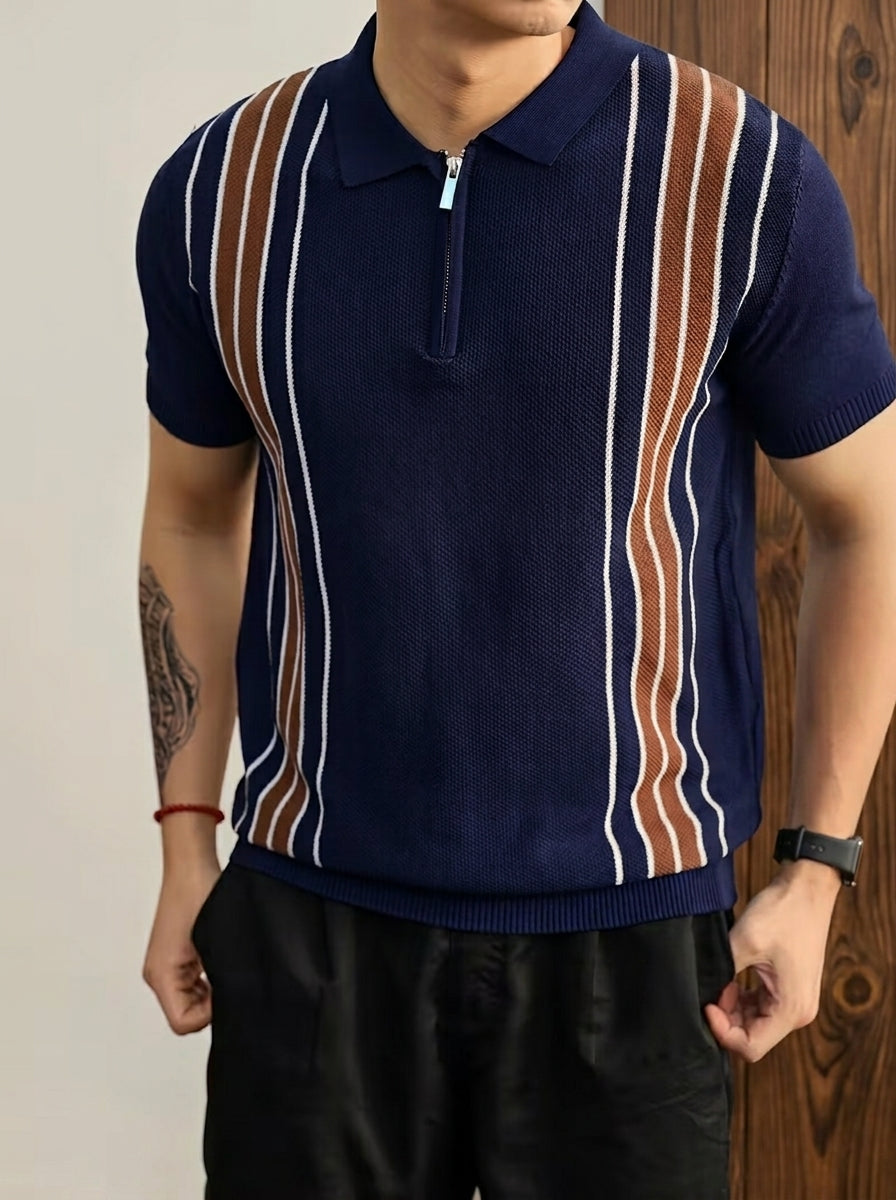 Verano Casual Striped Zip Polo Shirt