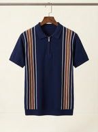 Men's Casual Striped Zip Polo Shirt