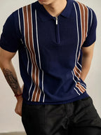 Men's Casual Striped Zip Polo Shirt