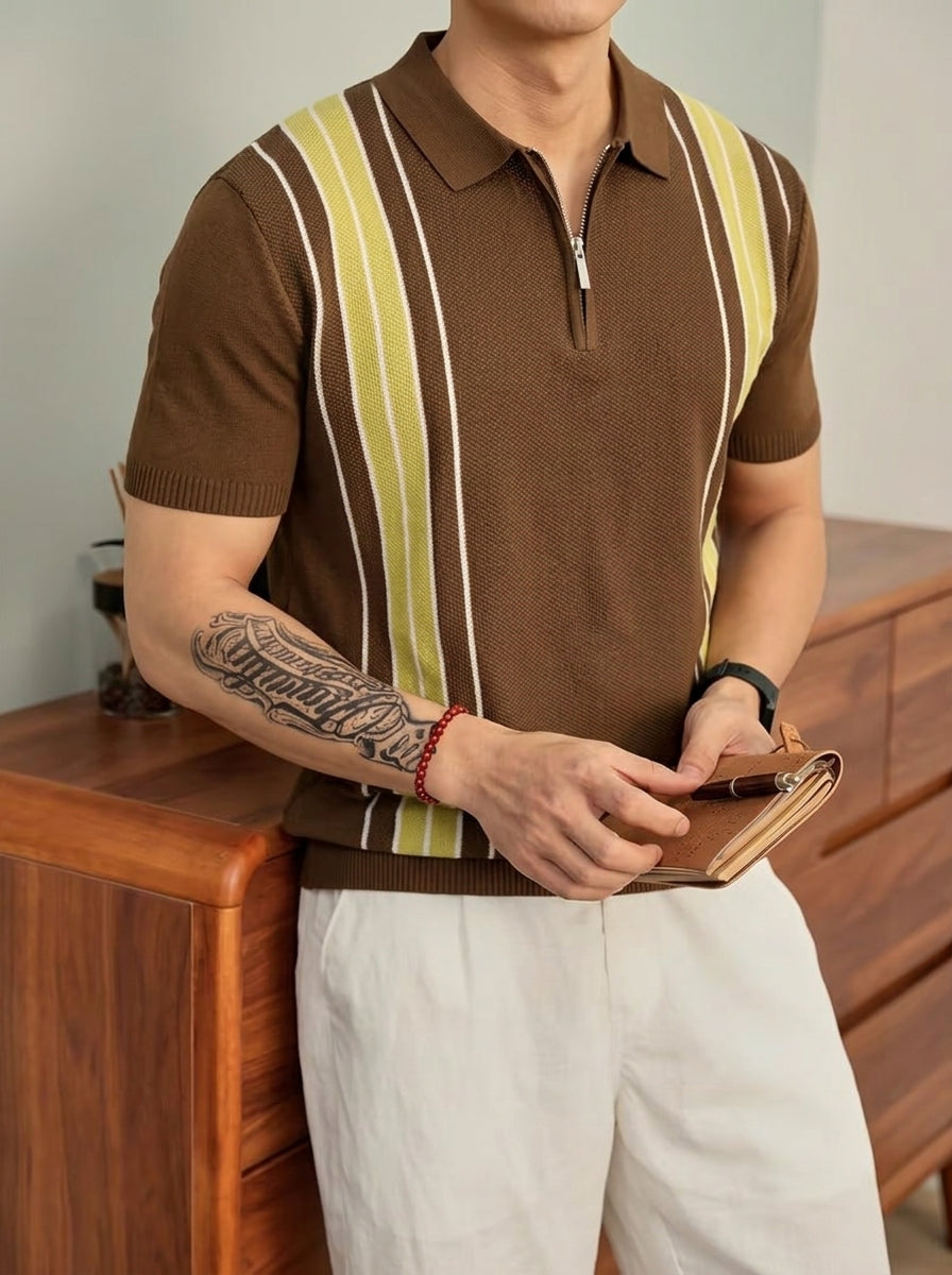 Verano Casual Striped Zip Polo Shirt
