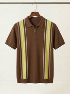 Men's Casual Striped Zip Polo Shirt