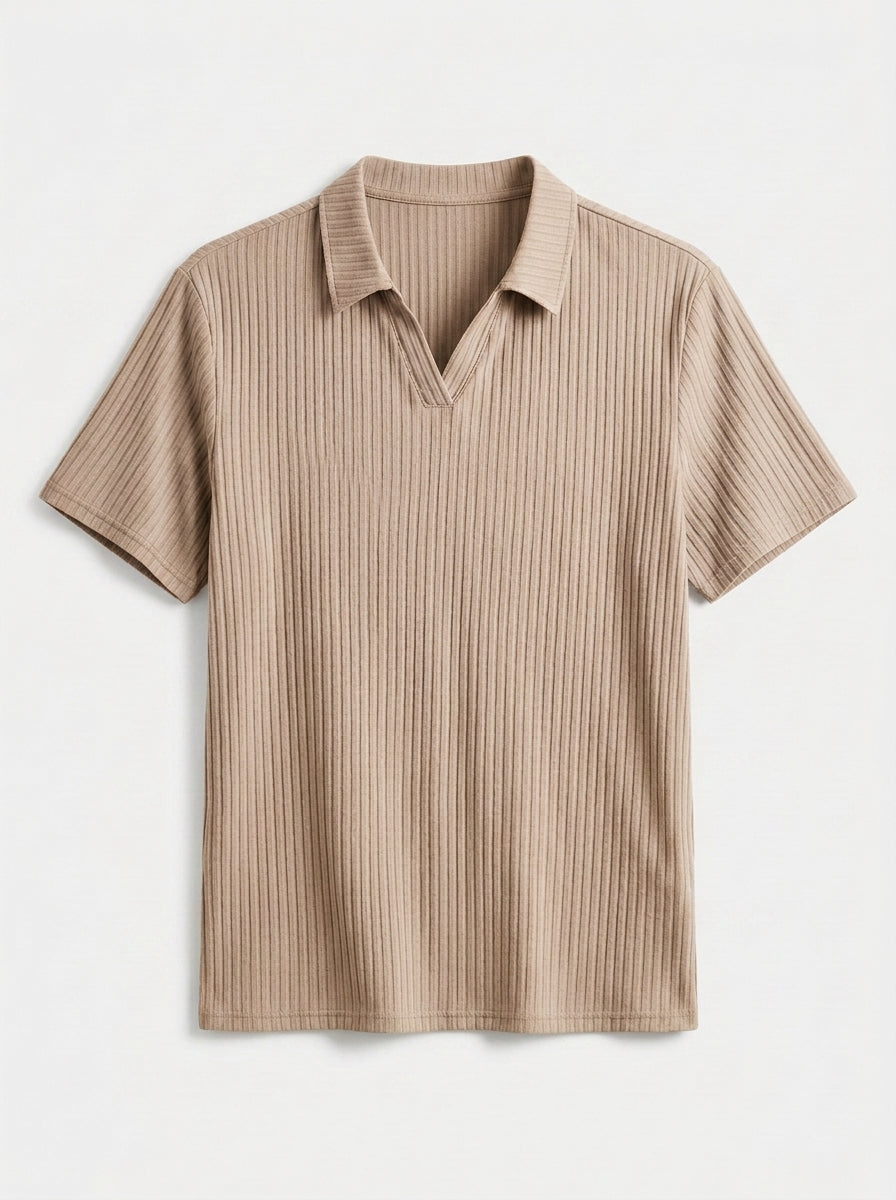 Cotton Knit Striped Textured Short Sleeve Polo Shirt