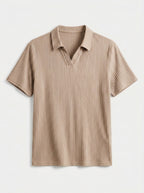 Cotton Knit Striped Textured Short Sleeve Polo Shirt