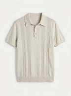Cotton-Silk Ribbed Short Sleeve Sweater Polo