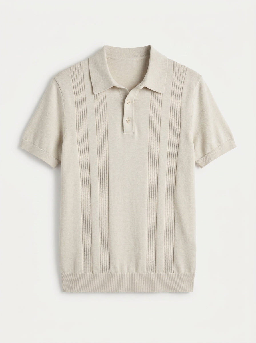 Cotton-Silk Ribbed Short Sleeve Sweater Polo