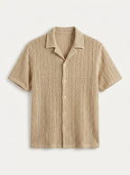 Textured Open-Knit Button-Up Shirt
