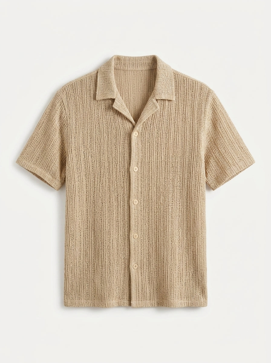 Textured Open-Knit Button-Up Shirt