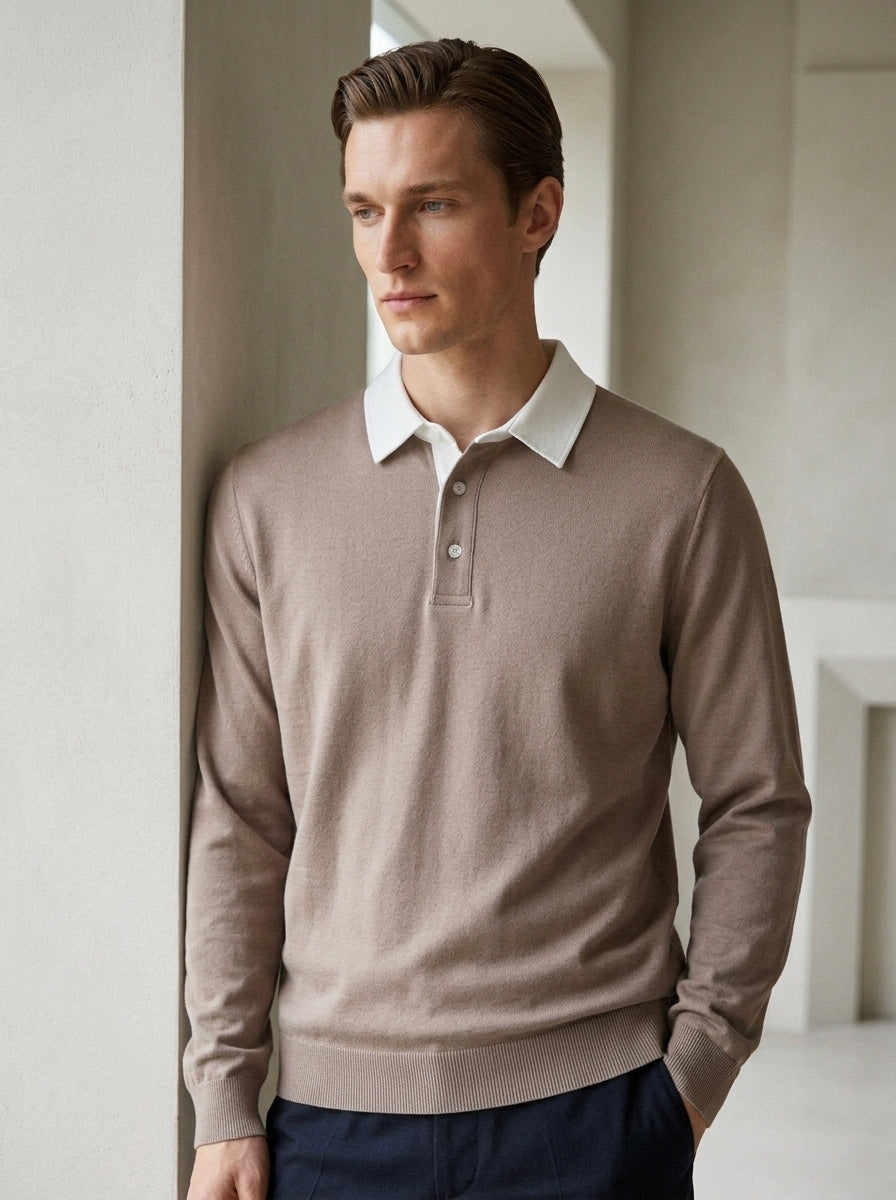 Polo Collar Long Sleeve Sweatshirt