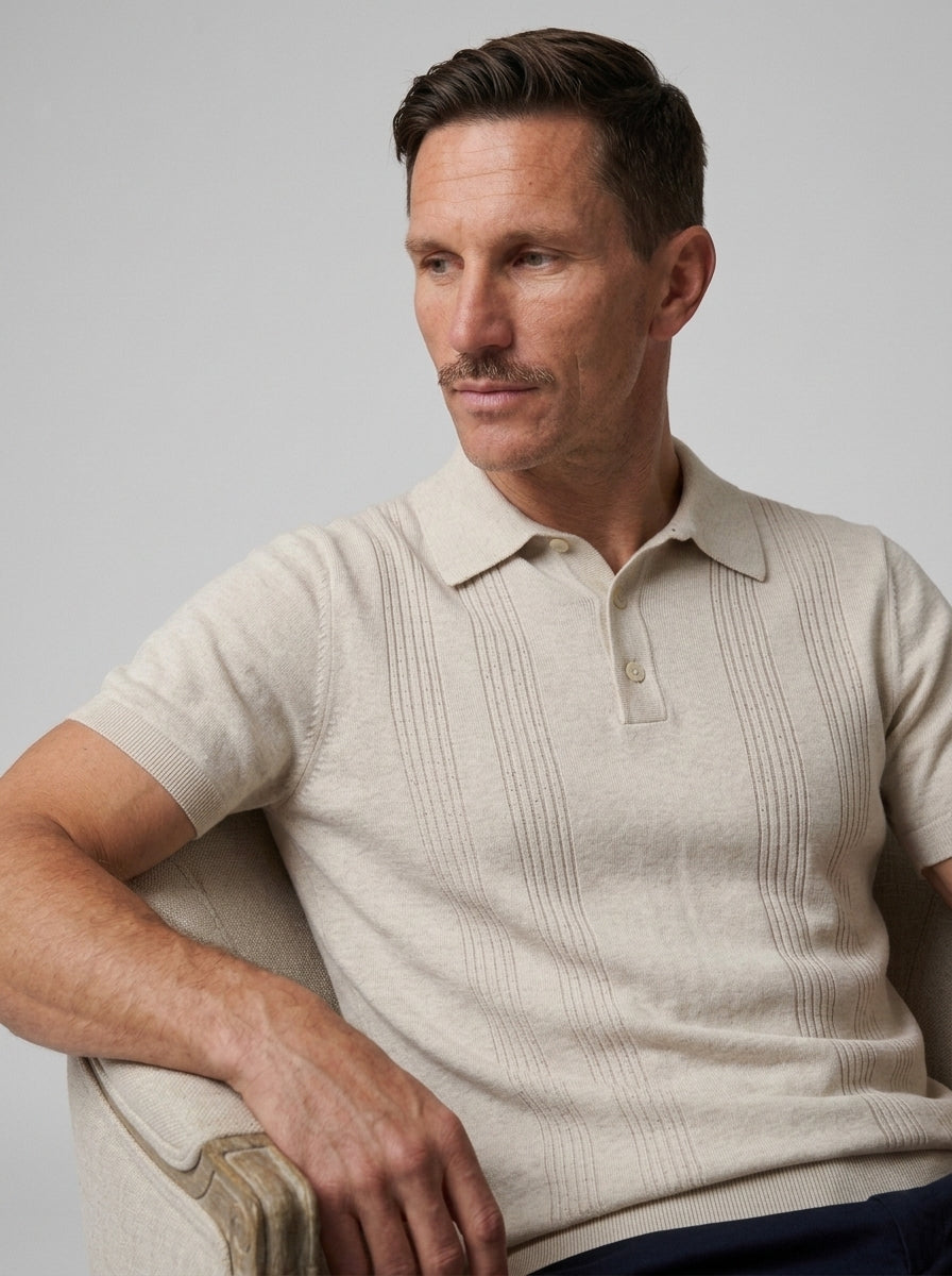 Cotton-Silk Ribbed Short Sleeve Sweater Polo