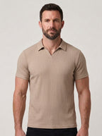 Cotton Knit Striped Textured Short Sleeve Polo Shirt