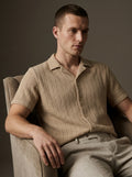 Textured Open-Knit Button-Up Shirt