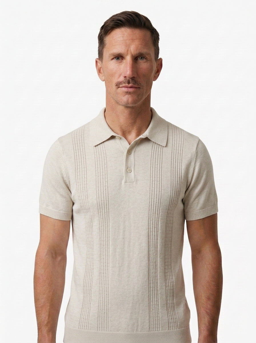 Cotton-Silk Ribbed Short Sleeve Sweater Polo