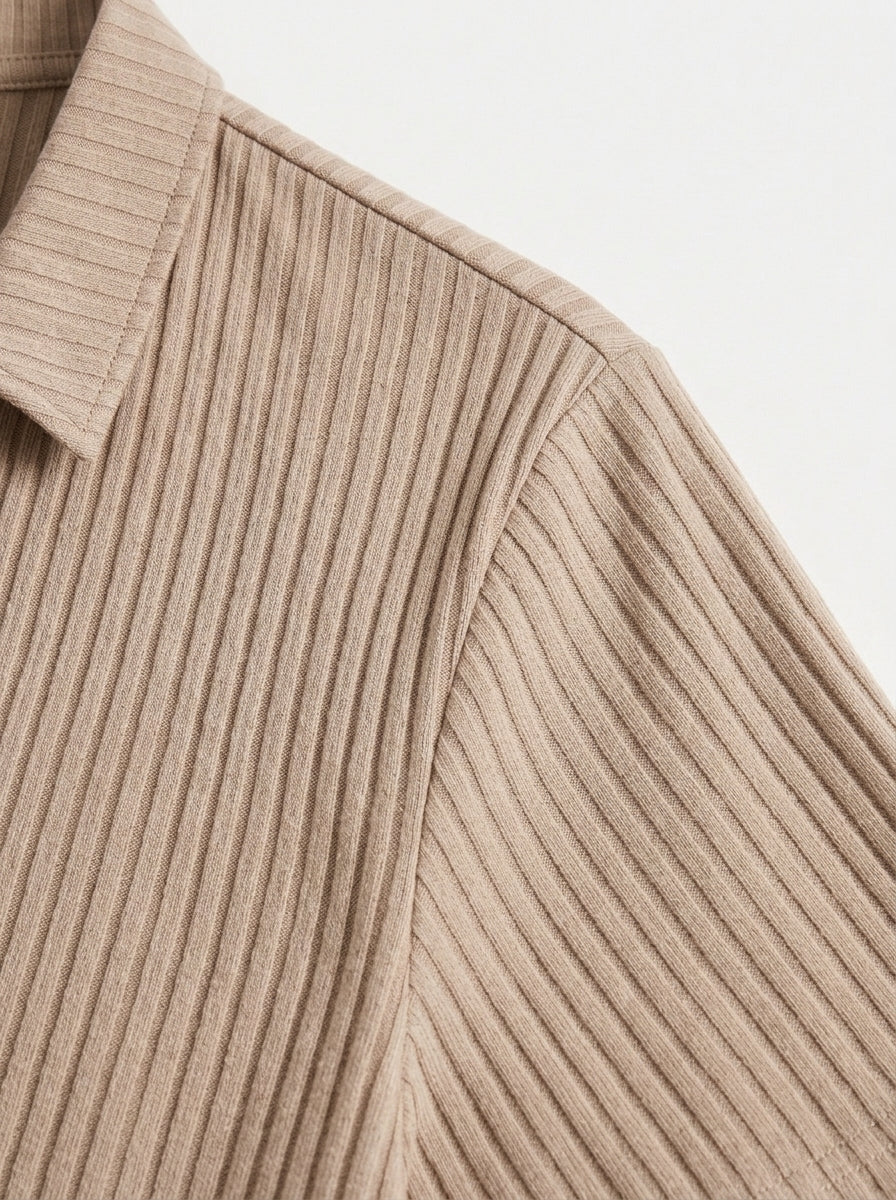 Cotton Knit Striped Textured Short Sleeve Polo Shirt