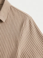 Cotton Knit Striped Textured Short Sleeve Polo Shirt