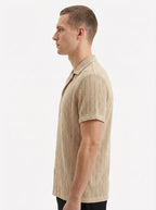 Textured Open-Knit Button-Up Shirt