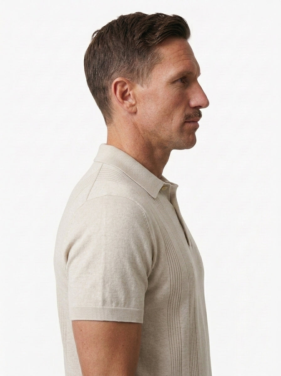 Cotton-Silk Ribbed Short Sleeve Sweater Polo