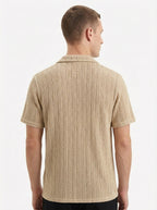 Textured Open-Knit Button-Up Shirt