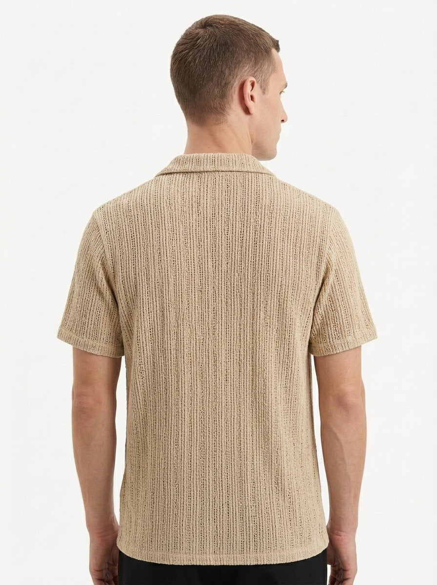 Textured Open-Knit Button-Up Shirt