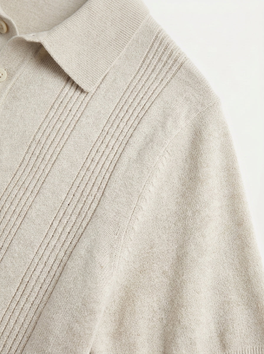 Cotton-Silk Ribbed Short Sleeve Sweater Polo
