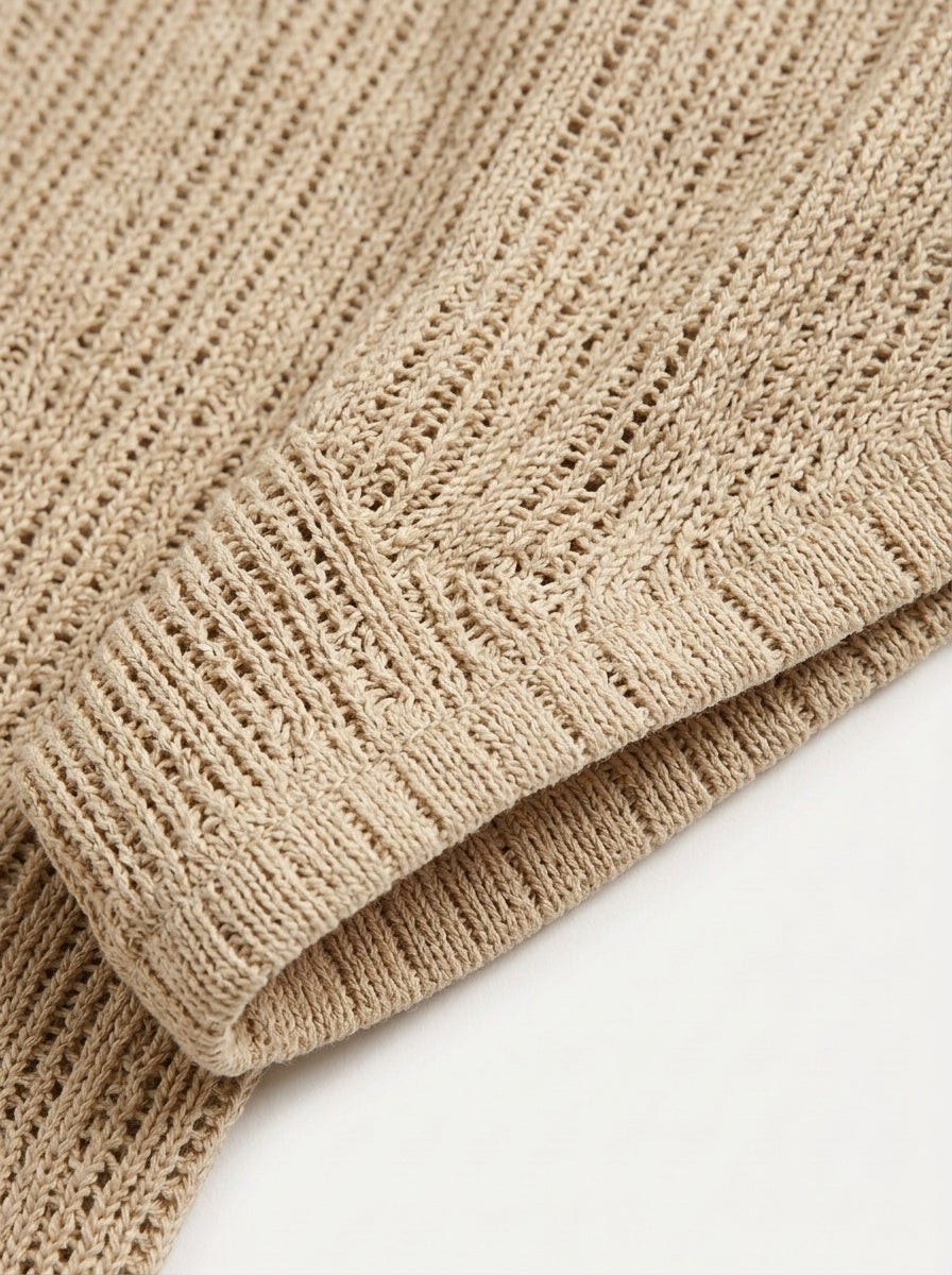 Textured Open-Knit Button-Up Shirt