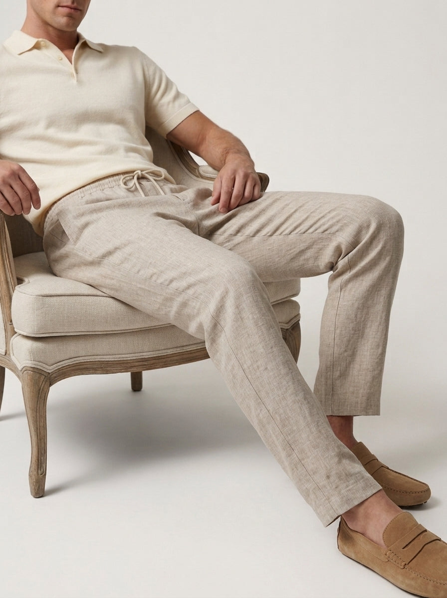 100% European Linen Drawstring Beach Pants