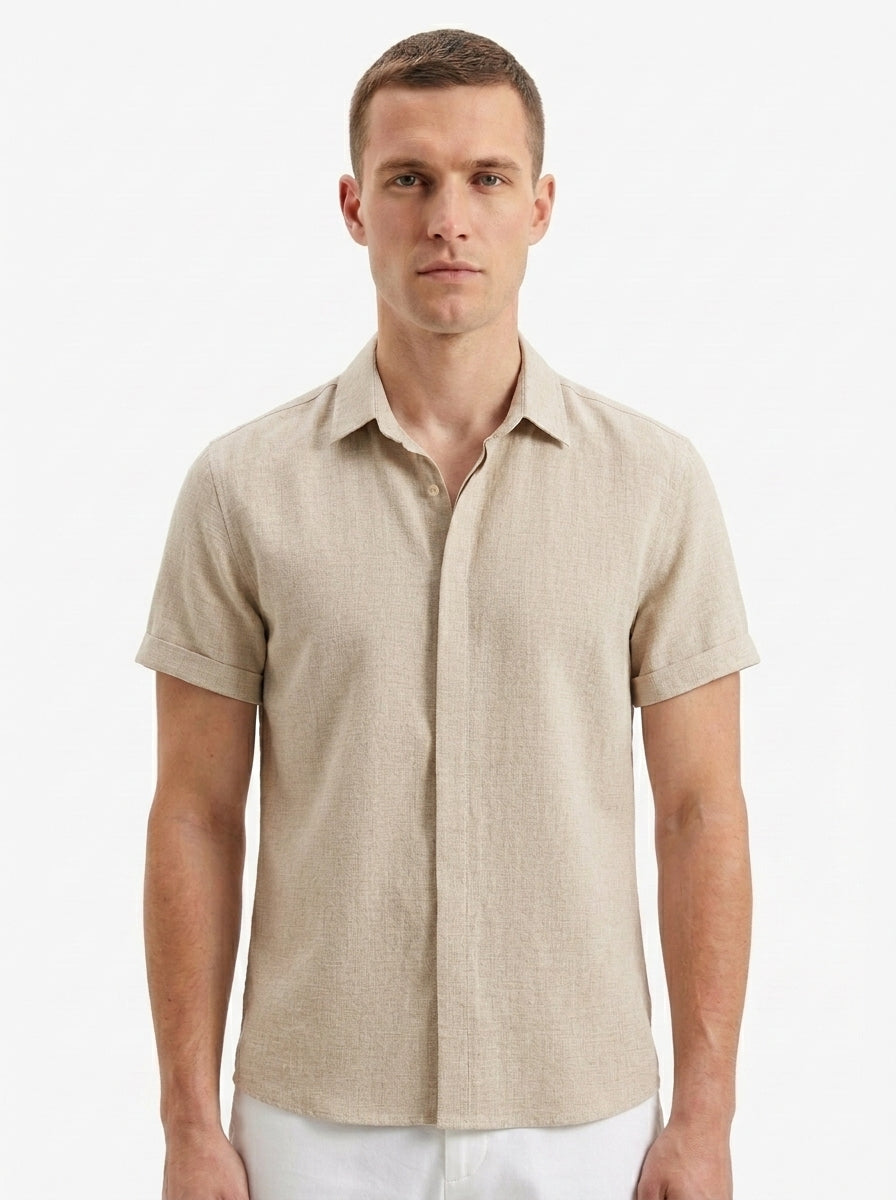 Men's Linen Cotton Blend Short Sleeve Shirt