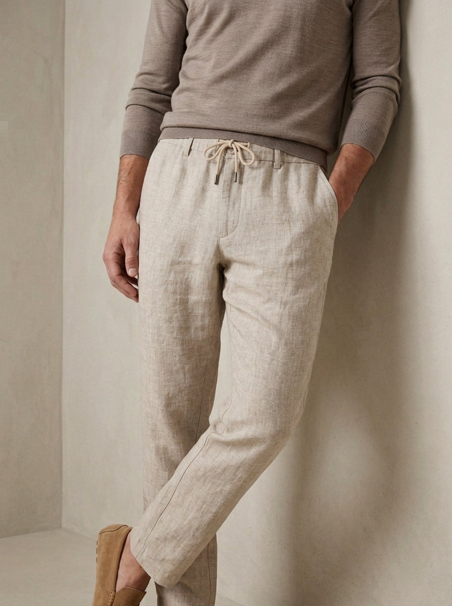 100% European Linen Drawstring Beach Pants