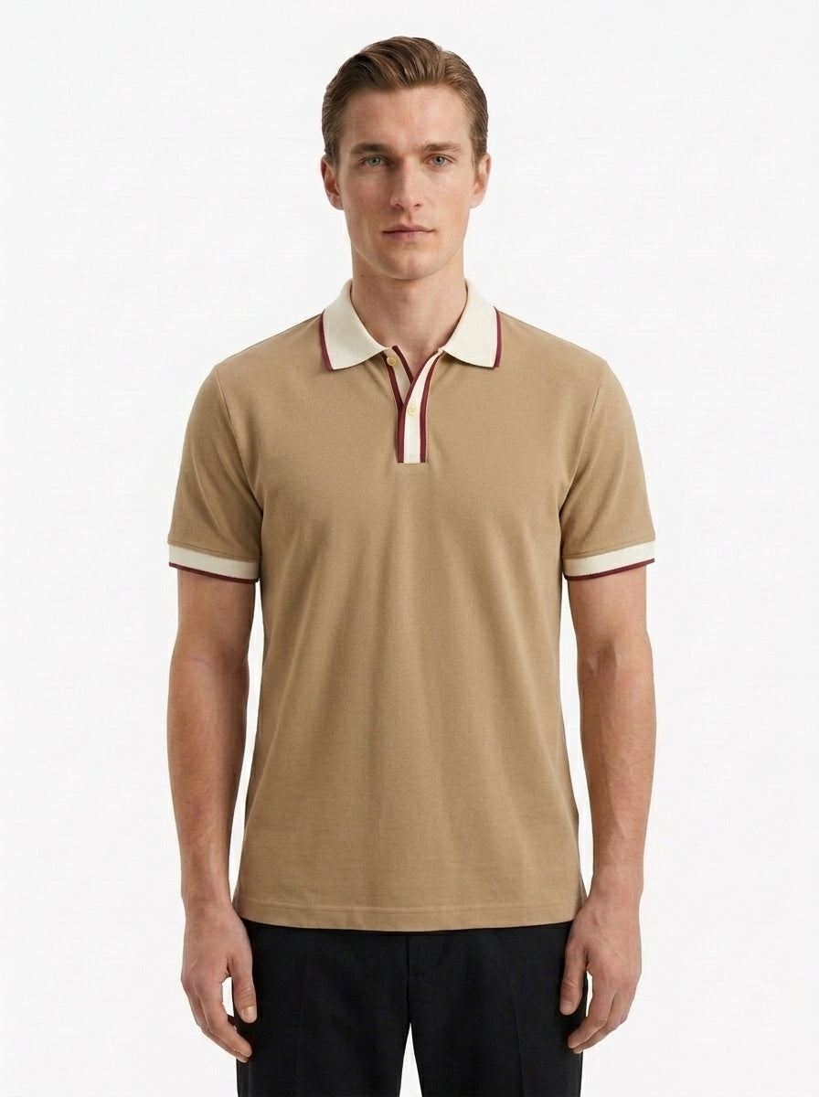 Slim Fit Retro Tipped Collar Short Sleeve Polo Shirt