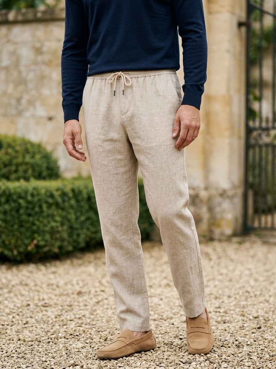100% European Linen Drawstring Beach Pants