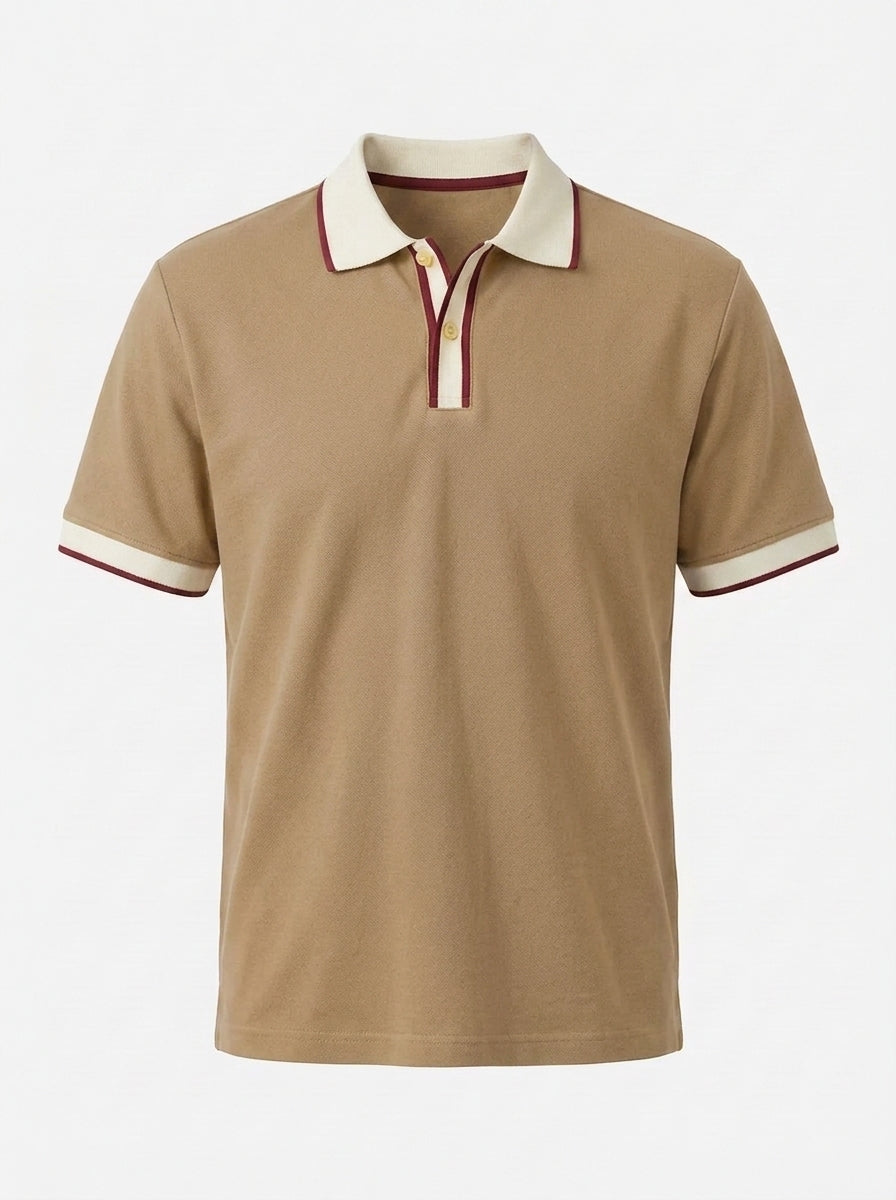 Slim Fit Retro Tipped Collar Short Sleeve Polo Shirt