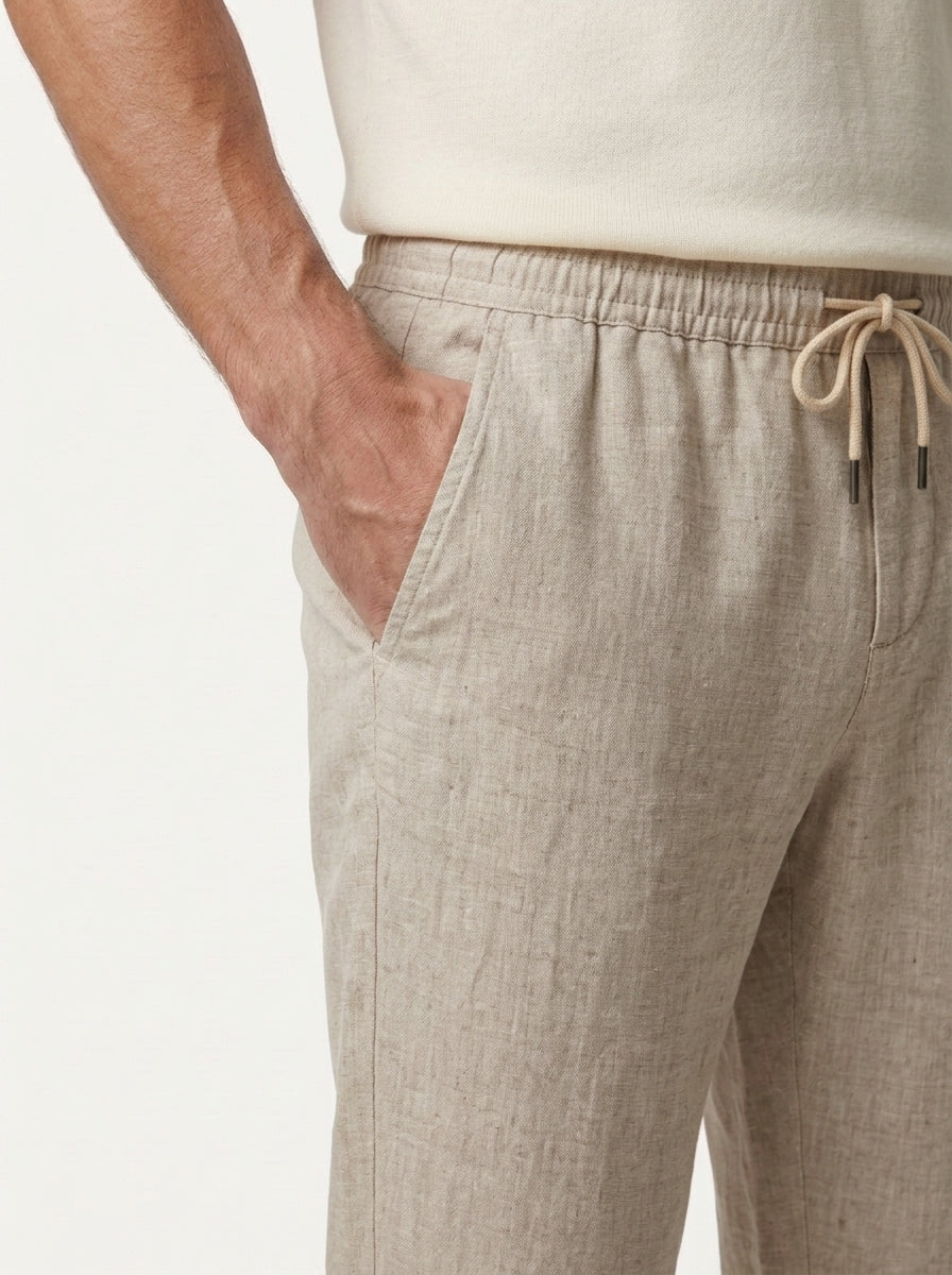 100% European Linen Drawstring Beach Pants