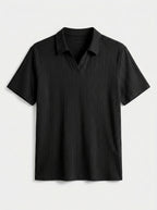 Cotton Knit Striped Textured Short Sleeve Polo Shirt