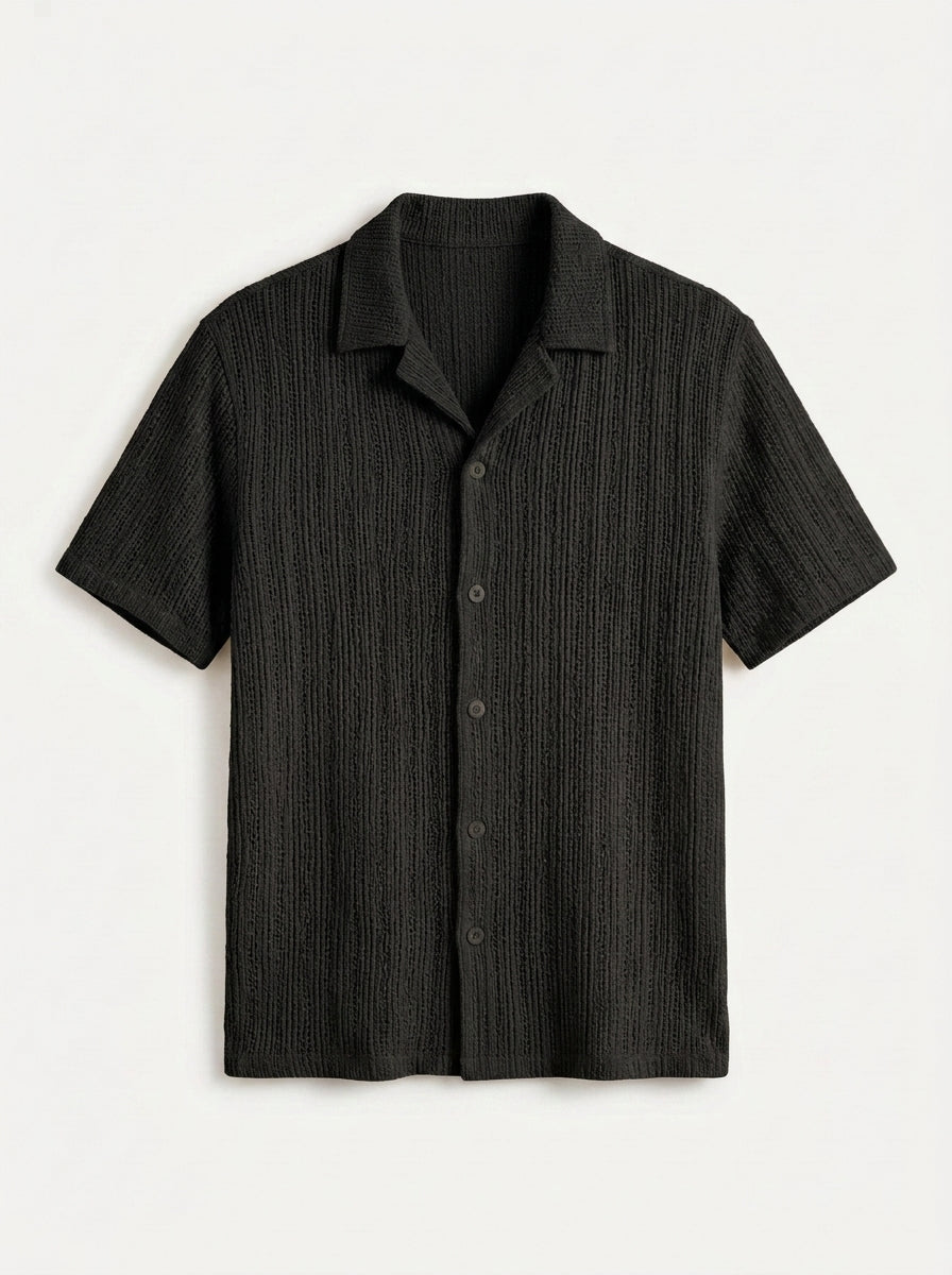 Textured Open-Knit Button-Up Shirt