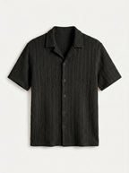 Textured Open-Knit Button-Up Shirt