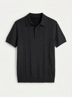 Cotton-Silk Ribbed Short Sleeve Sweater Polo