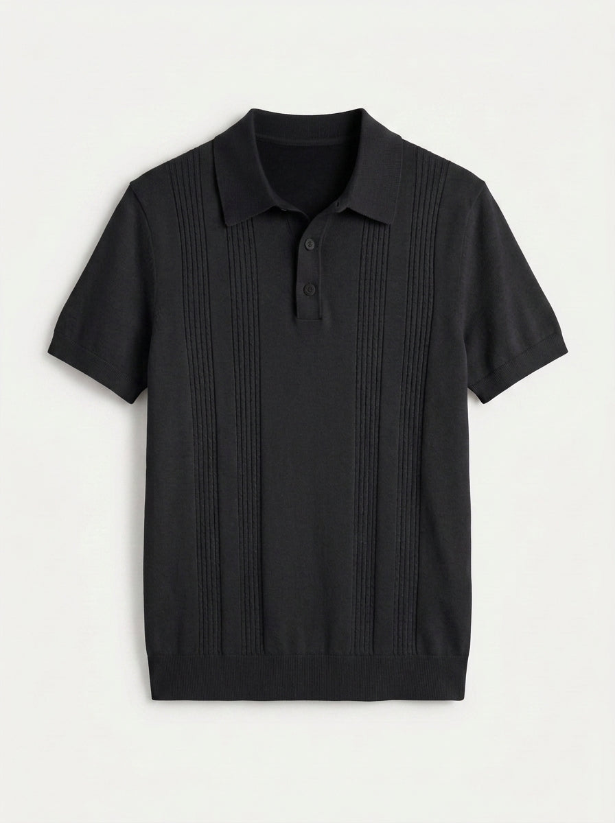 Cotton-Silk Ribbed Short Sleeve Sweater Polo