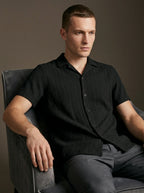 Textured Open-Knit Button-Up Shirt
