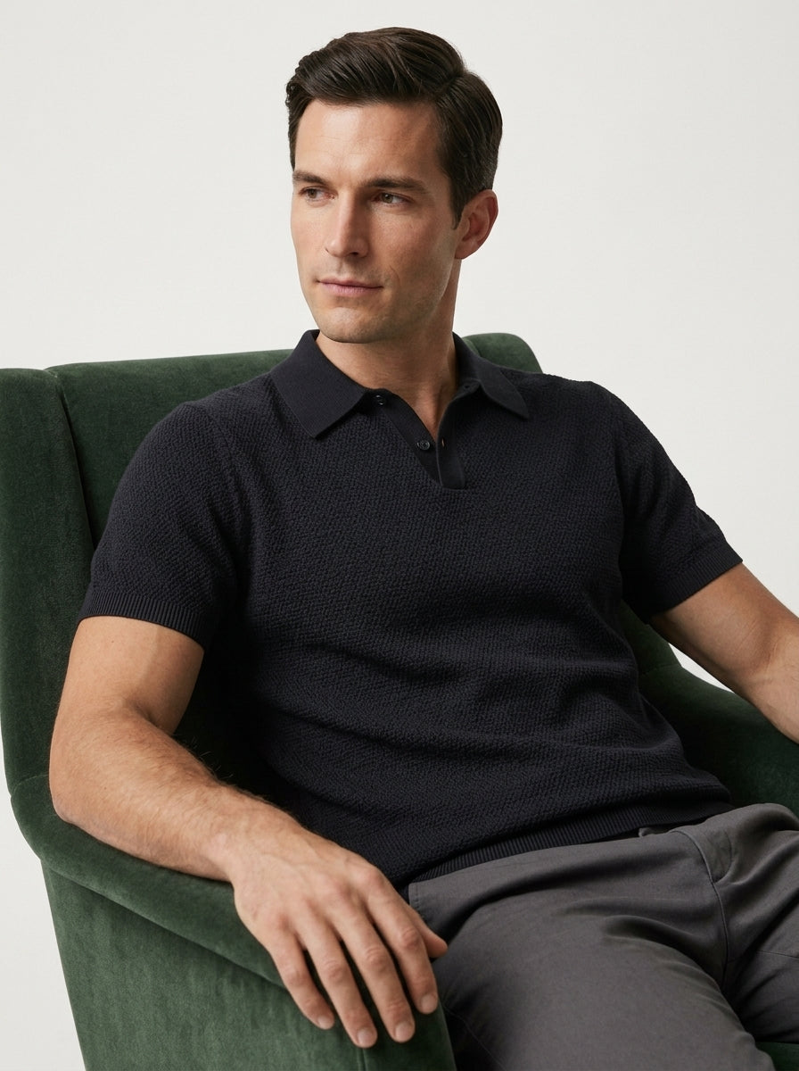 100% Organic Cotton Mesh-Stitch Sweater Polo
