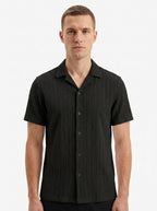 Textured Open-Knit Button-Up Shirt
