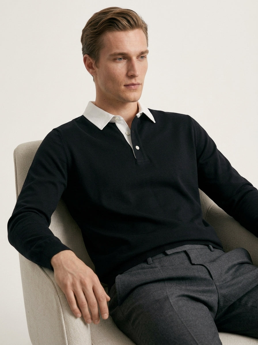 Polo Collar Long Sleeve Sweatshirt