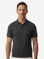 Cotton-Silk Ribbed Short Sleeve Sweater Polo